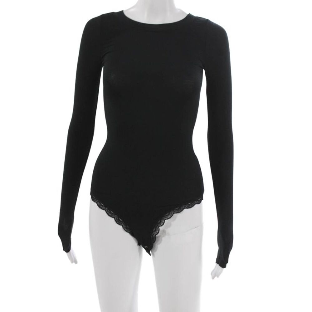 Stripe & Stare Women One Piece Black Modal Long Sleeve Bodysuit Size S
